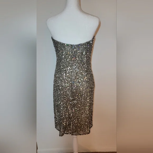Scala Sequin 100% Real Silk Beaded Mini Dress Sz L Strapless - Picture 8 of 15